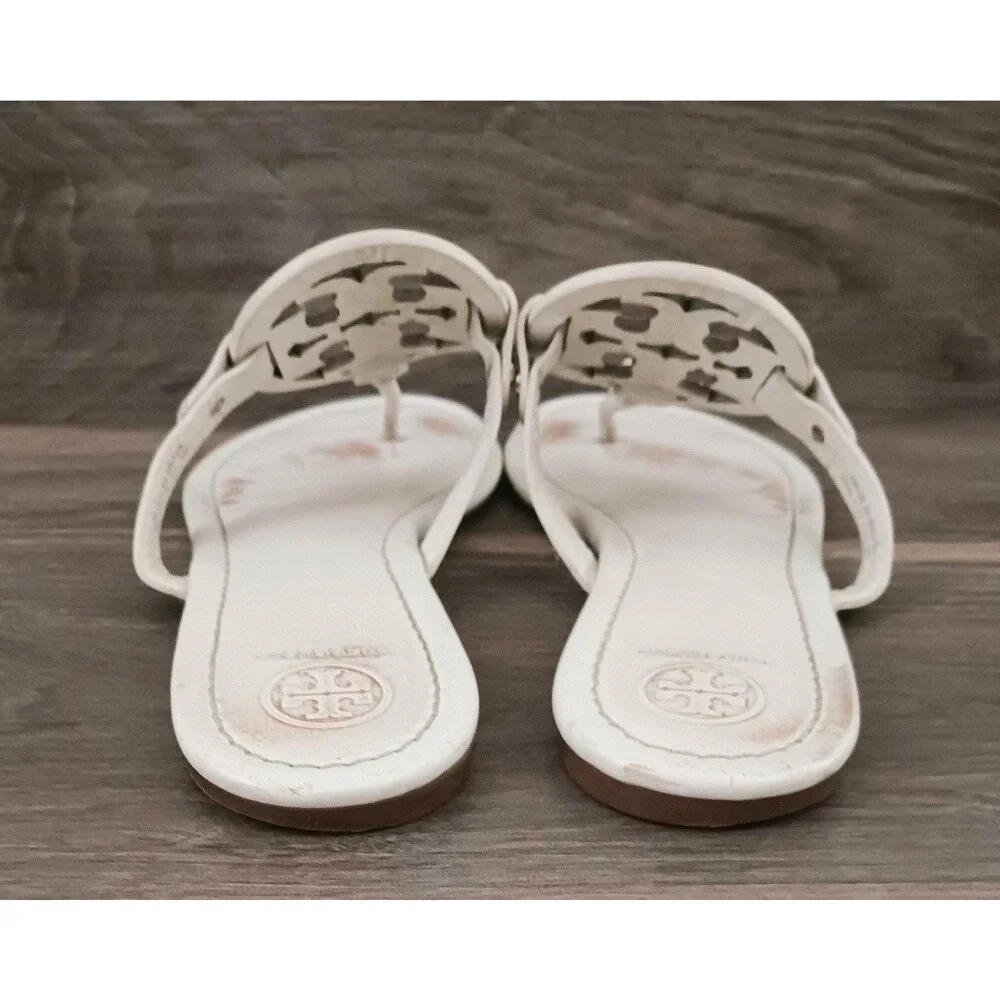 Tory Burch Miller Thong Sandal Ivory Smooth Leather w Dustbag Sz 9M